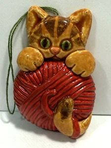 Vintage Chalkware Kätzchen Katze mit Garnknäuel Schnurhalter RAR - Bild 1 von 3
