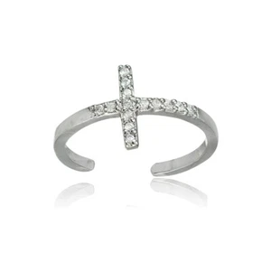 Sterling Silver Cubic Zirconia Sideways Cross Toe Ring - Picture 1 of 3