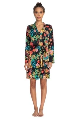 Johnny Was Camella Robe Lingerie Black Flower Home Lounge Floral Sleep Robe NEW - Image 1 of 4