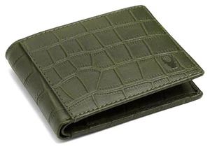 NEW Green Leather Men's Bifold Wallet RFID Blocking Premium Quality - Picture 1 of 5