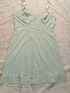 Vtg 42 40 XL FULL SLIP Dress Nylon Floral Lace Mint Green Shadowline?