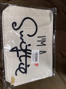 Canvas Makeup Bag With Saying Black and tan includes zipper - Picture 1 of 2