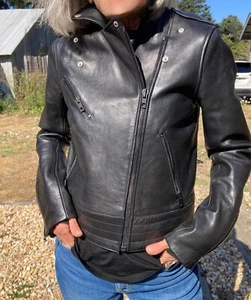 RAG & BONE schwarze Chrystie Rindsleder Motorradjacke Gr. 2 - Bild 1 von 22