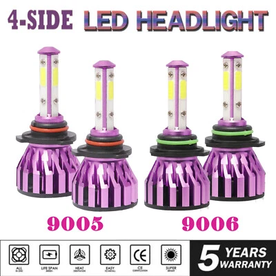 4-Side 9005 9006 LED Headlight Bulb Combo Kit High Low Beam 6000K 360W 36000LM - Image 1 of 4