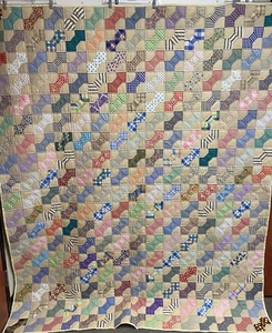 Handmade Colorful Bow Tie Pattern Quilt 74 x 90in EUC - Picture 1 of 7