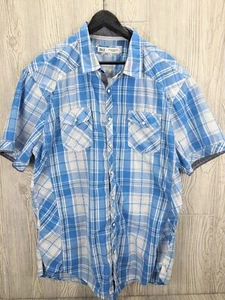BKE Athletic Fit Pearl Snap Shirt Mens 2XL Blue Plaid Western Cowboy Ranch Rodeo - Picture 1 of 14