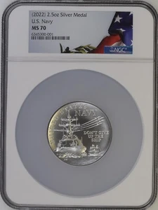 (2022) Armed Forces Navy US Mint Silver Medal 2.5 oz .999 S20MC NGC MS 70 Flag - Picture 1 of 2