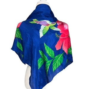 DVF Diane Von Furstenberg Silk scarf Japan Floral Bird Blue 31" square - Picture 1 of 4