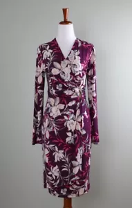 CALVIN KLEIN $119 Slinky Stretch Floral Faux Wrap Hardware Shirred Dress Size 6 - Picture 1 of 6