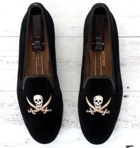 SO CUTE! Women's $575 Stubbs & Wootton Velvet "SKULL" Slippers Loafers Shoes 10 - Picture 1 of 7