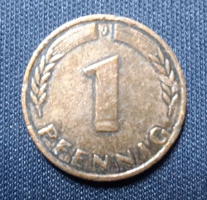 1 penique, RFA, 1950 J, moneda de colección, muy rara, buen estado usado - Imagen 1 de 3