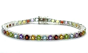 Sterling Silver Multi-Gemstone Tennis Bracelet  7.5” 14.3 grams - Picture 1 of 18
