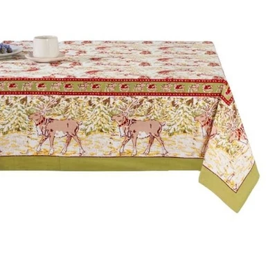 Couleur Nature Tablecloth Renne Reindeer Red & Green, 71" x 106" - Image 1 of 3