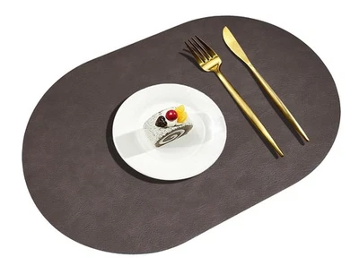 6-Set Black Brown Oval Leather Placemats Washable Heat Resistant Table Mats - Image 1 of 4