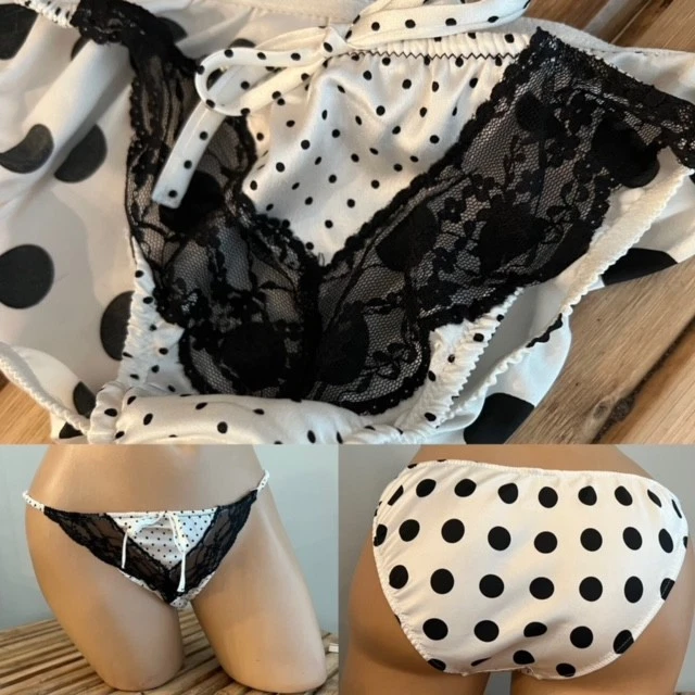 VINTAGE VICTORIAS SATIN & LACE STRING BIKINI PANTIES sz M - Image 1 of 1