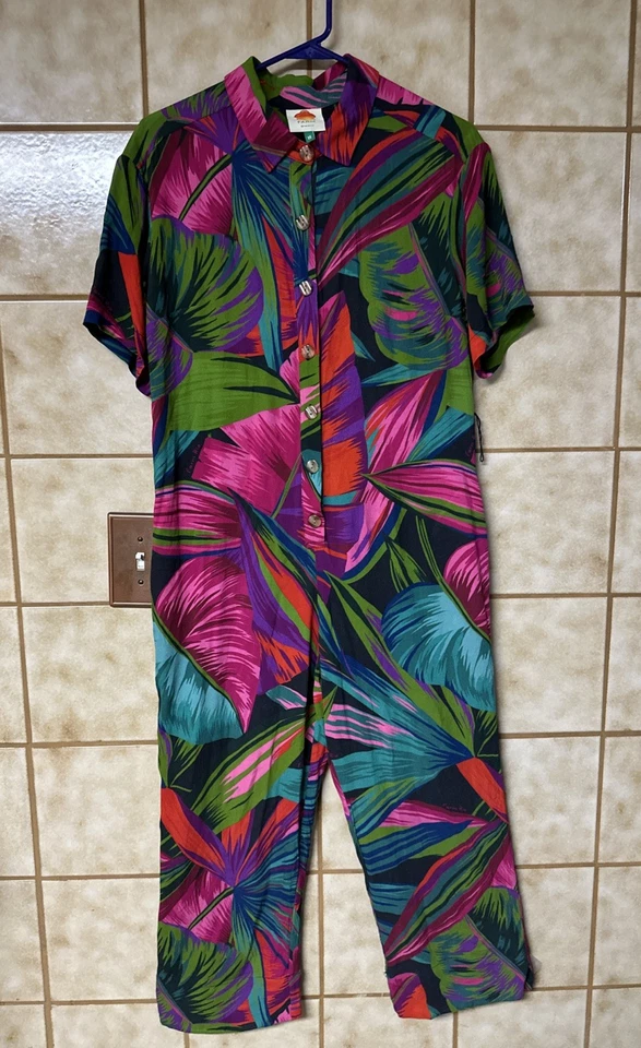 Macacão Farm Rio Anthropologie folhas da meia-noite, Urban Casual Vacationcore tamanho XS - Imagem 1 de 4