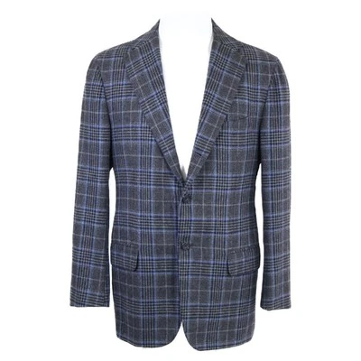 [USED]Kiton Check Pattern Cashmere 3 Button Tailored Jacket Size 48 Grey Men's - Image 1 of 4
