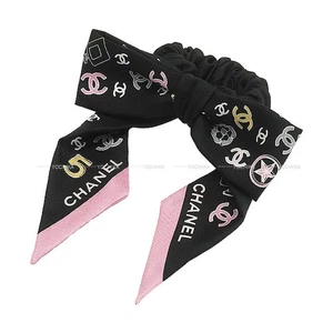 2025 SS CHANEL Ribbon Chouchou Coco Mark Motiv Noir (schwarz)/rosa Seidenhaar a... - Bild 1 von 5