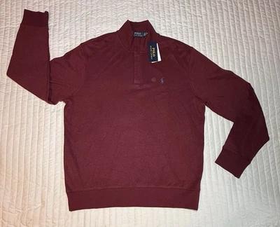New Polo Ralph Lauren Mens Large Maroon Luxury Double Knit Pullover 1/4 Zip NWT - Image 1 of 4