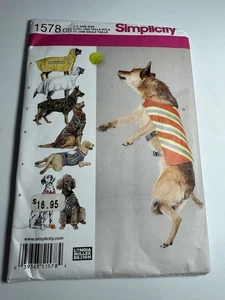 Simplicity 1578 Large Dog Clothes Coat Vest Shirt Pattern 16"-23" Neck UNCUT - Picture 1 of 5