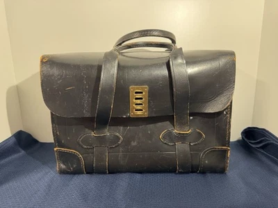 VTG Leather Marine Officer Pilot Briefcase Satchel Military - Image 1 of 4