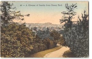 Postal antigua coloreada a mano Glimpse of Seattle, WA de Denny Park 1911 - Imagen 1 de 2