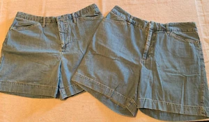 2 pair Cherokee Shorts Womens 12 Blue Denim Jean Flat Front w Pockets - Picture 1 of 10