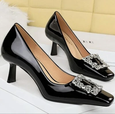 Zapatos para mujer Rin-diamante hebilla cuadrada tacón talla 8 Foto 1 de 4