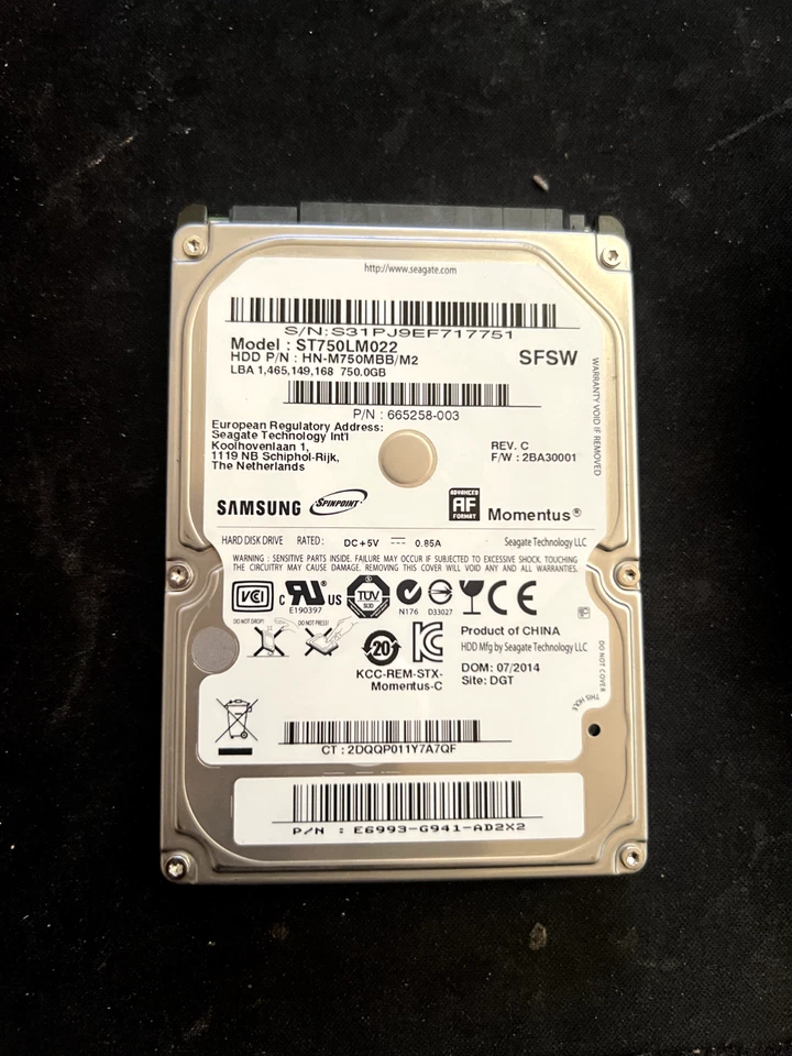 Samsung Momentus ST750LM022 750GB 2.5" SATA Laptop Hard Disk Drive HDD Grade A - Image 1 of 3