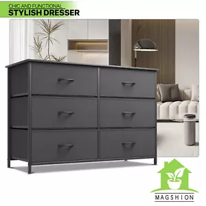 6 Drawer Dressers Drawer Chest Fabric Storage Organizer Black Bedroom Furniture - Picture 1 of 10