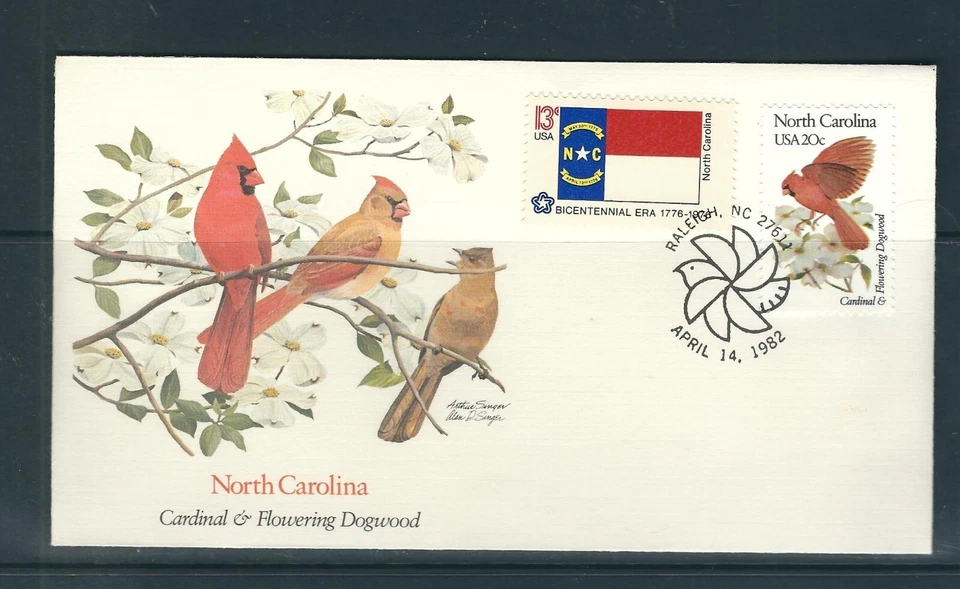 US SC # 1985 State Birds And Flowers / Flags ( North CarolinaFDC. Fleetwood - Image 1 of 1
