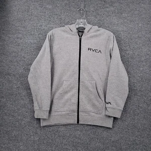 RVCA Hoodie Boys L Large Gray Full Zip Fleece Sweatshirt Long Sleeve Pocket - Picture 1 of 11