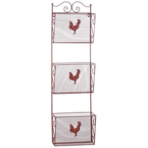 Gallo Rojo Triple Cesta Organizador de Pared Granja Rústico Decoración de Campo 10x5x36" - Imagen 1 de 8