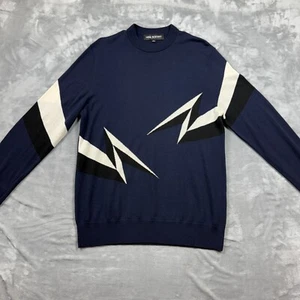 Neil Barrett Pullover Wolle Slim Fit Horizontal Bolt Navy / Schwarz / Weiß Gr. L - Bild 1 von 9