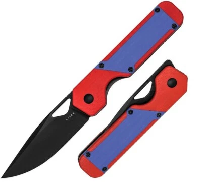 Kizer Cutlery Militaw 折叠刀 3.38 英寸黑色 Nitro V 钢刀片红色/蓝色 G10 — 第 1/4 张图片