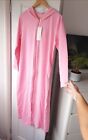 New Long Pink Zip Up Cotton Jersey Hooded Robe Lounge Wear  Size M  10 12