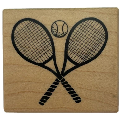 PSX Crossed Tennis Rackets Racquet and Ball Rubber Stamp C-1064 Vintage 1993 New - Image 1 of 4
