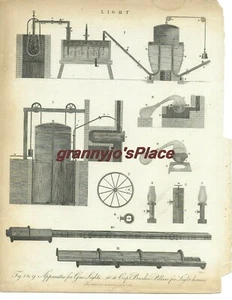 1813 Copperplate Engraving ,of Apparatus For Gas Lights by J. Pass - Picture 1 of 2