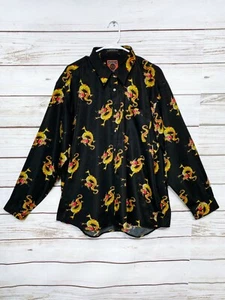Dagacci Mens Shirt Size XXL Black Dragons Print Button Up Long Sleeve - Picture 1 of 8