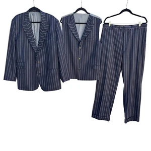 Sergio Valentino Diamond 150s Wool 3-Piece Navy Pinstripe Suit Blazer Vest Pant - Picture 1 of 21