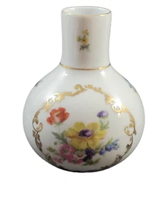 Elios H F Peint Main Porcelain Bulb Bud Vase Hand Painted Floral Gold Trim 7" - Picture 1 of 12
