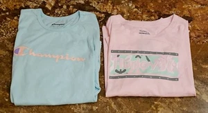 2 Tops - Pink Hurley & Mint Champion Front Tie Girls Sz Large Youth LS T-shirts - Picture 1 of 12