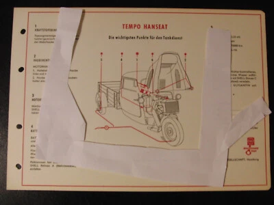 Shell Schmierplan Tempo Hanseat Schmieranweisung Serviceplan 1959 - Bild 1 von 2
