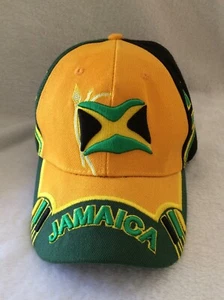 SOMBRERO JAMAICA con bandera bordada logotipo deletreado adulto con correa trasera gorra de bola - Imagen 1 de 4