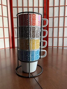 Coffee Mug Set with Stand Organizer Included Stackable Ceramic 14oz Cup Rack - Picture 1 of 6