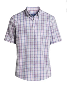 XL (46-48) Mens Short Sleeve Stretch Poplin Button-Up Shirt Blue & Red #4875 - Picture 1 of 5