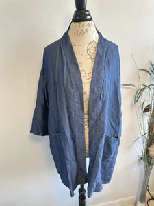 Damen-Cardigan EILEEN FISHER blau vorne offen Wickeloptik Größe Large L Tencel-Taschen - Bild 1 von 8