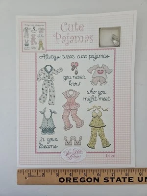 Sue Hillis CUTE PAJAMAS Counted Cross Stitch Pattern & Pair of Slippers Charm - Image 1 of 4