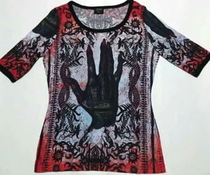 Used Jean Paul Gaultier Devil Hand Pattern Cut And Sew Tops Women Size 40 - Picture 1 of 5