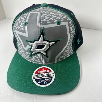 Zephyr NHL Dallas Stars Texas State  Embroidered SnapBack Hat Black Green Grey - Image 1 of 4